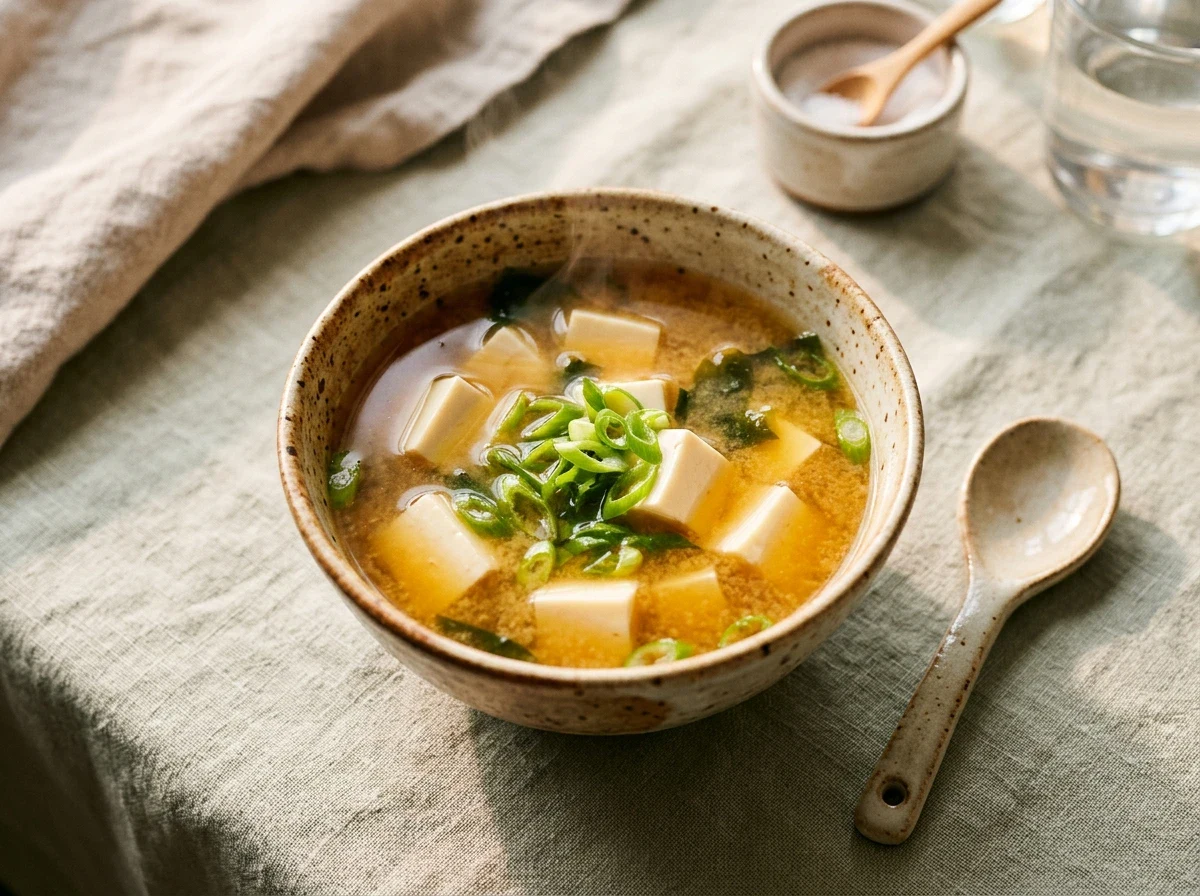 Silken tofu miso soup in a small bowl